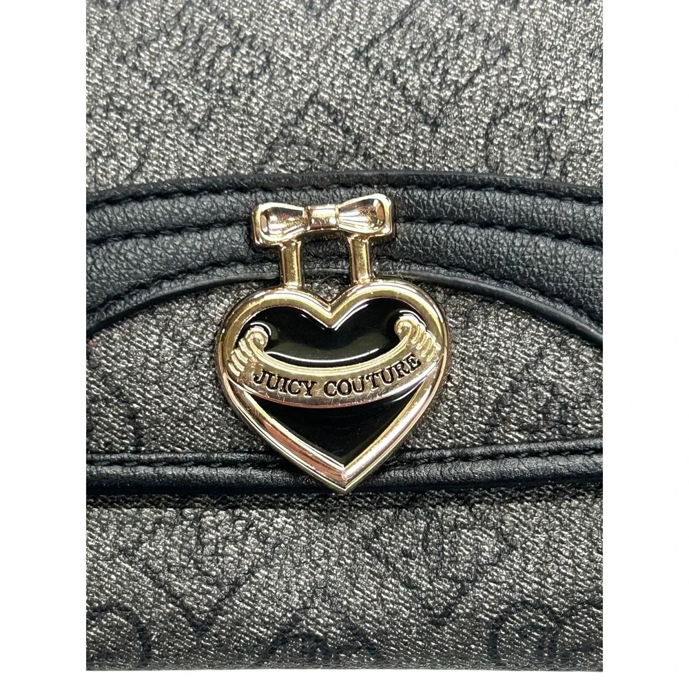 Juicy Couture Logo Wallet Clutch Gray Black Heart Clasp Y2K Retro Streetwear‎